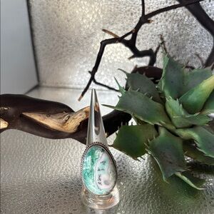 Size 8&3/4 dazzling dendrite opal ring 925